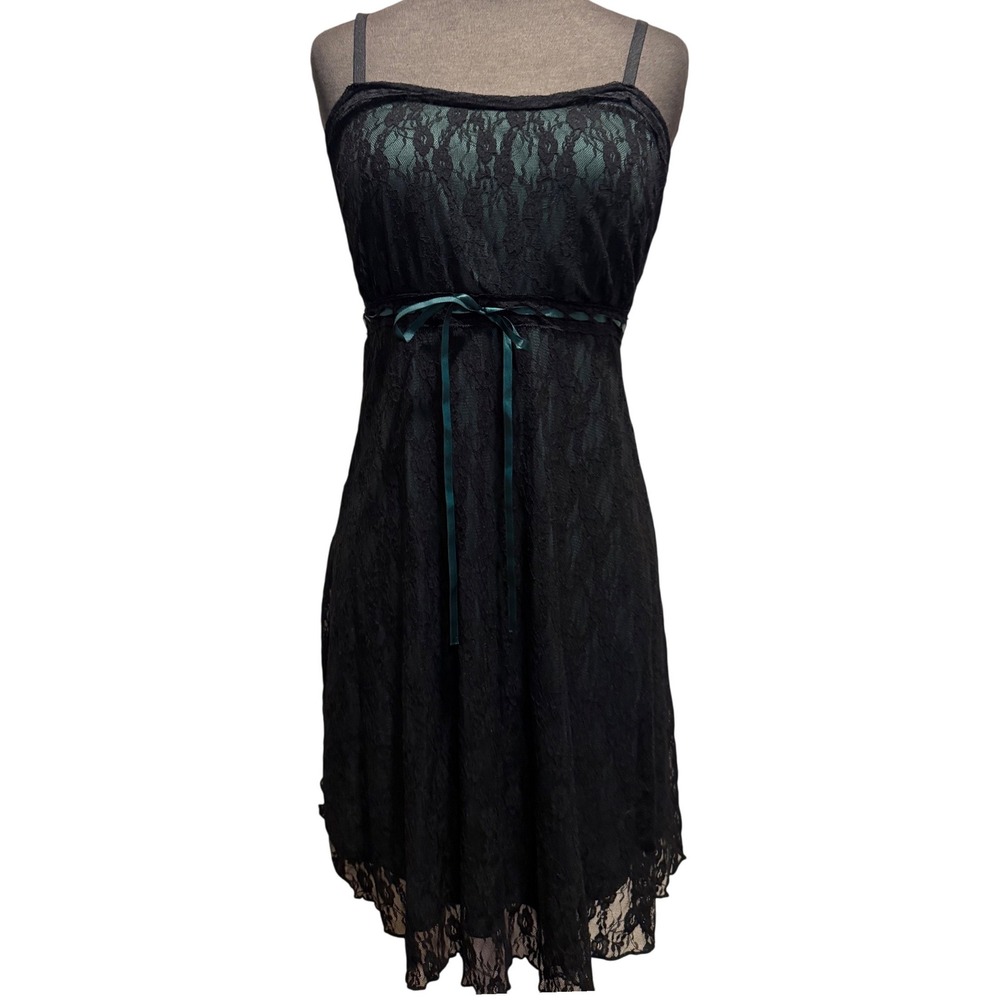 Cosmic Aura Black Teal Lace Empire Waist Cocktail Dress Women‎ Large Goth Party